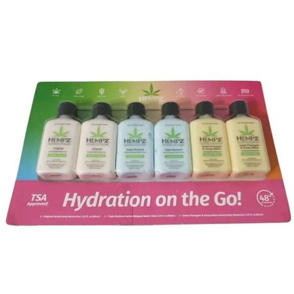 Hempz‎ Lotion Hydration on the Go - Travel Size Herbal Body Moisturizer Set of 6